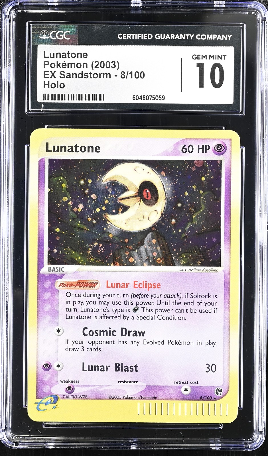 CGC 10 GEM MINT Lunatone 2003 EX Sandstorm 8/100 Holo SWIRL Pokemon Card psa