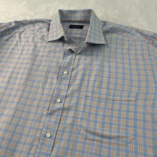 Canali Mens Shirt 44 17.5 Multicolor Plaid Dress Button Up Cotton Made in Italy