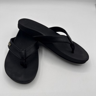 REEF Kaia Black Vegan Leather Flip Flops Thong Flat Sandals Slides 6