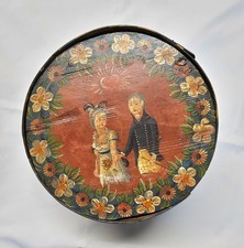Antike handbemalte Hochzeit-Spanschachtel Biedermeier Holzschachtel 25Ø
