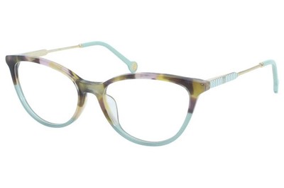 NEW Carolina Herrera VHE817K 0GEN Tortoise & Teal Eyeglasses 53/16/135 with Case