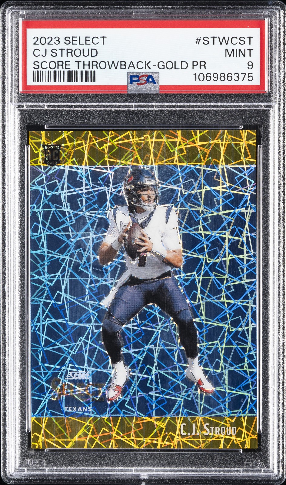 2023 PANINI SELECT SCORE SELECT THROWBACK GOLD PRIZM CJ STROUD 6/10 PSA 9