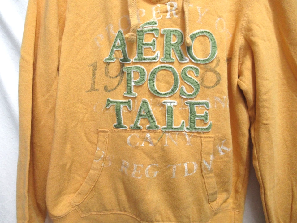 Moletom Aeropostale feminino grande amarelo com capuz zíper completo calça de moletom pequena - Imagem 2 de 4