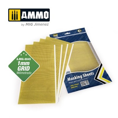 Ammo MIG 8045 - Masking Sheets 1mm Grid (x5 sheets 290mm x 145mm adhesive) - Neu