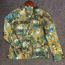 Chico's Jacket Womens 1 Multicolor Artsy Eclectic Button Front Cotton Linen Boho