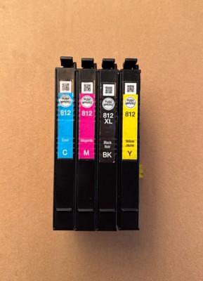 4PK Genuine Epson 812XL Black & 812 Standard Colors Ink Cartridge (T812320-S) 