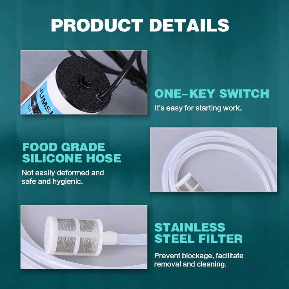 USB Electric Self-Priming Siphon Pump for Home Brew 2L/min Food-Grade 6.5ft Hose