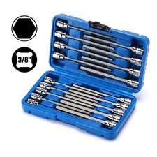 18pcs 38dr. Extra Long Hex Bit Socket Set 18 Inch To 38 Inch 3mm To 10mm