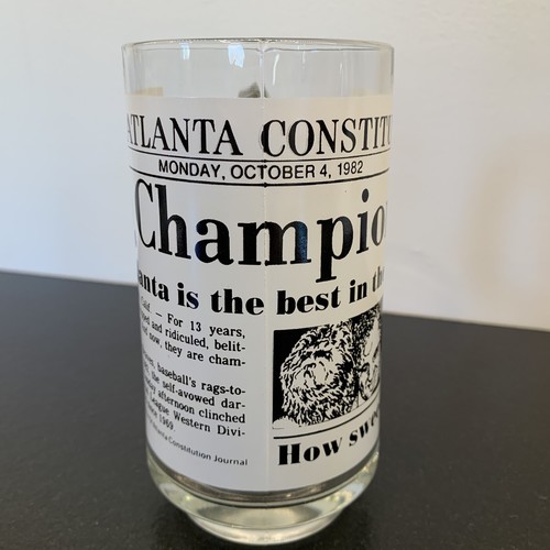 Braves 1982 Champions Glass Mug Atlanta Constitution Front Page News 14oz MLB - Picture 2 of 11