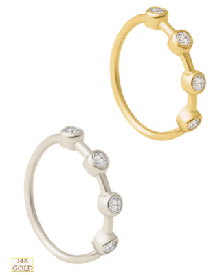 14k Solid Gold Four Zircon Bezel | Creel Setting Twist to Open 22g Hoop Piercing