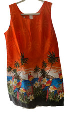 Pacific Legend Apparel XL Orange Palm Tree Parrot Fitted Dress Runs Small