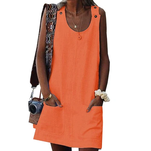 Women Beach Casual Dress Strap Mini Sundress Boho Summer Ladies Loose Midi Gown - Bild 13 von 22
