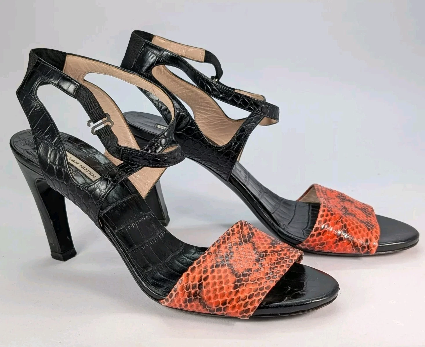 VANS Sandali con tacco Dries Van Noten arancione nero pelle di serpente misura 39 5 9 5