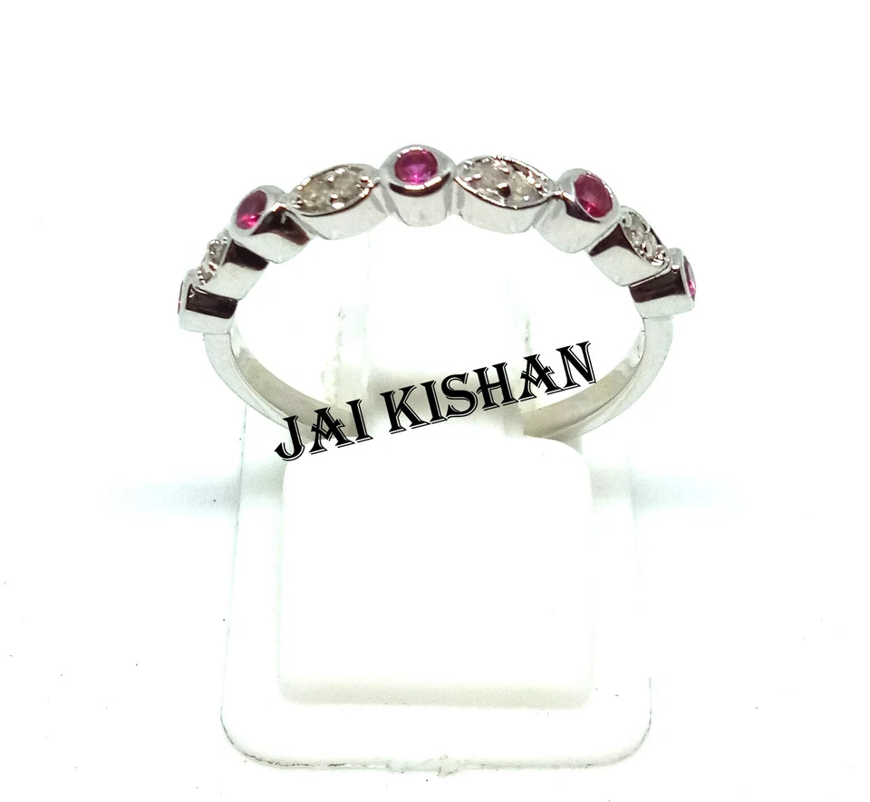 Stupefacente Rubino Gemma Diamante 925 Argento Anello Appariscente Donna Jewelry - Immagine 2 di 4