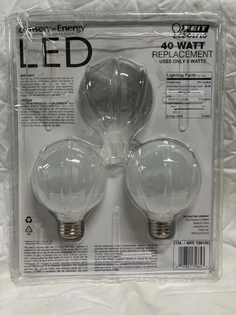 Feit Electric 40Watts G25 LED Dimmable Light Bulbs, 500 LUMES 2-Pack OPEN BOX - Image 2 of 2