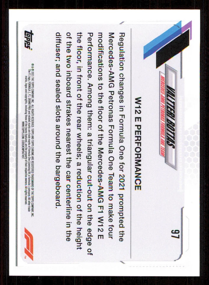 2021 Topps Chrome Formula 1 #97 Valtteri Bottas/F1 Cars - Image 2 of 2