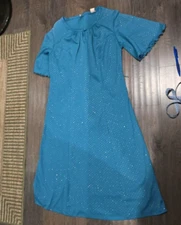 Vintage 60s House Day Dress Teal Gold Dots Frilly sleeves Mod M/L