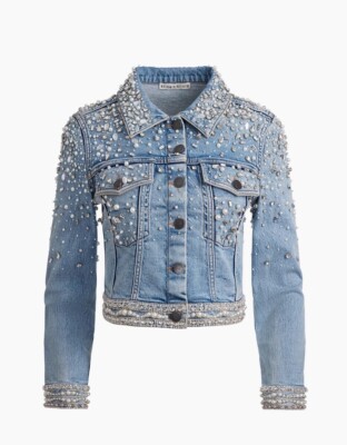 Alice + & Olivia Nelson Crystal Embellished Cropped Denim Jean