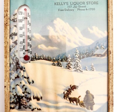 1940s Kelly's Liquor Store Lithograph Thermometer Schenectady NY USA Made E85