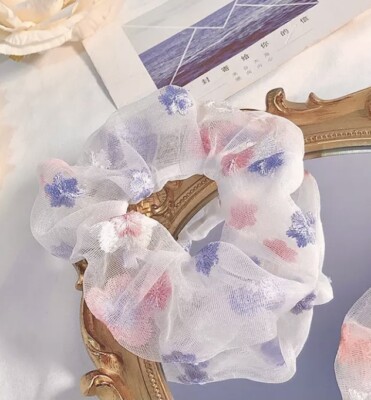 Daisy Print Scrunchies Elastic Hair Ring Ties Gauze Ponytail Holder Rope Blumen