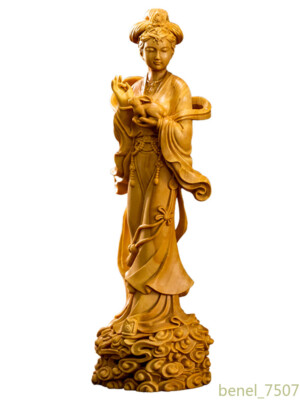 Solid Wood Fairy Chang'e Figure Statue Traditional Hand Carving Mythology