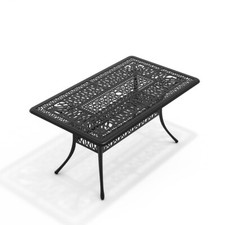 Cast Aluminium Outdoor Garden Patio Dining Table with Umbrella Hole Black White