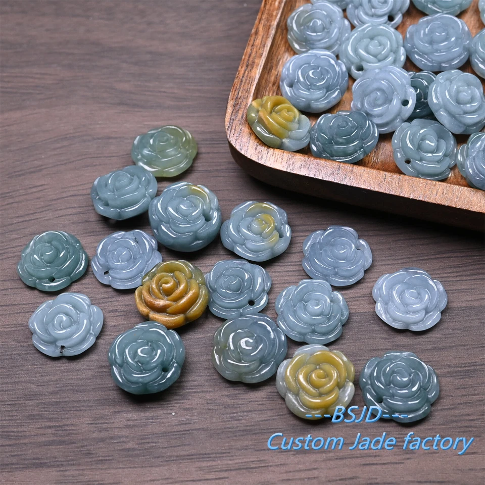 Copo de Nieve Natural Rosa Flor Azul Guatemalteca Jadeíta Azul Cuentas Jade Foto 4 de 4