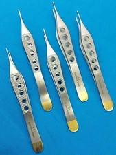 5 PCS ADSON FINE TISSUE PLASTIC SURGERY FORCEP 1X2T W/ FENESTRATED GOLD HANDLE
