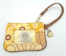 Spartina Daufuskie Island Linen Leather Wristlet Wallet Yellow Floral ID Pocket