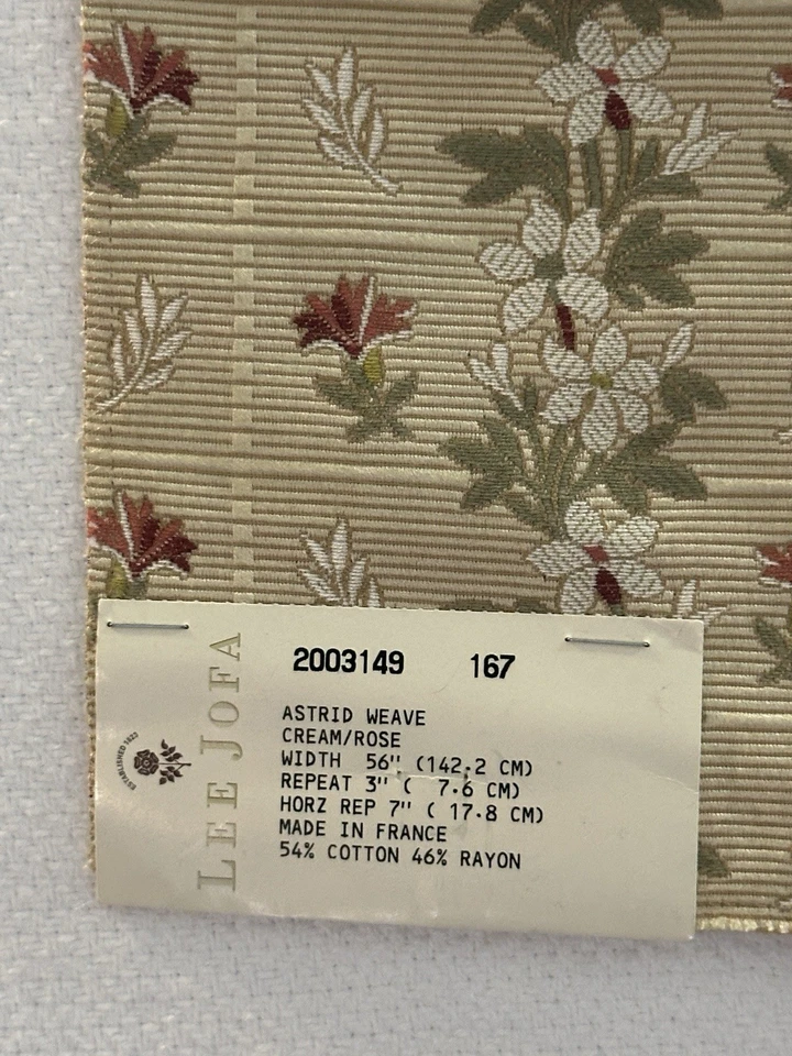 Lee Jofa Astrid Weave Floral Fabric Sample Remnant Cotton/Rayon Square Lot of 2 - Image 4 of 4