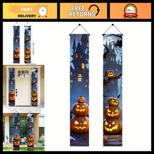 Spooky Halloween Door Banner 12x71" - Vertical Porch Hanging Decor, Haunted Hous