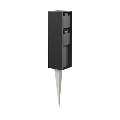 Garten-Steckdosen-Säule POKU mit Erdspieß für außen, IP44, 2-fach, schwarz,