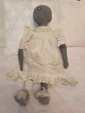 Antique Black Rag Doll Primitave Folk Art Rare Hand Stitched Vintage Clothes
