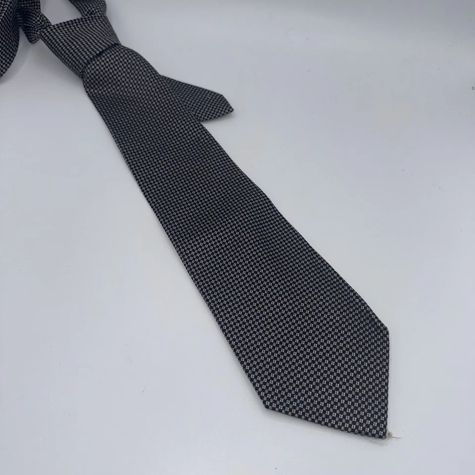 Geoffrey Beene Men's Tie Black Silver Grid Check Classic Business Formal Luxury - Image 2 of 4