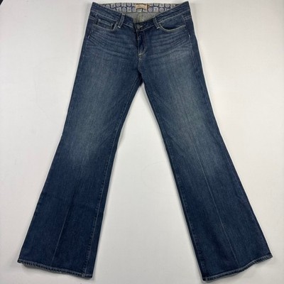 Paige Robertson Jeans Womens 32 Blue Flare Mid Rise Dark Wash Stretch USA Made