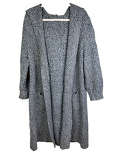 By Anthropologie Knit Duster Cardigan Hooded Chunky Woven Open Sweater Grey M