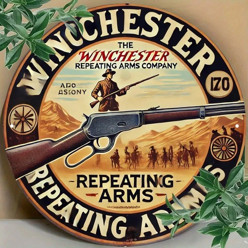 Winchester Replica Vintage Tin Metal Signs- Old West Firearms Decor with Wi