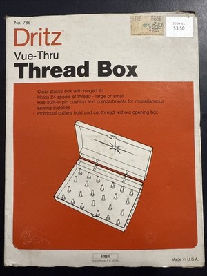 Vintage Dritz Vue-Thru Spool Box Holds 24 Thread Spoils IOB- READ