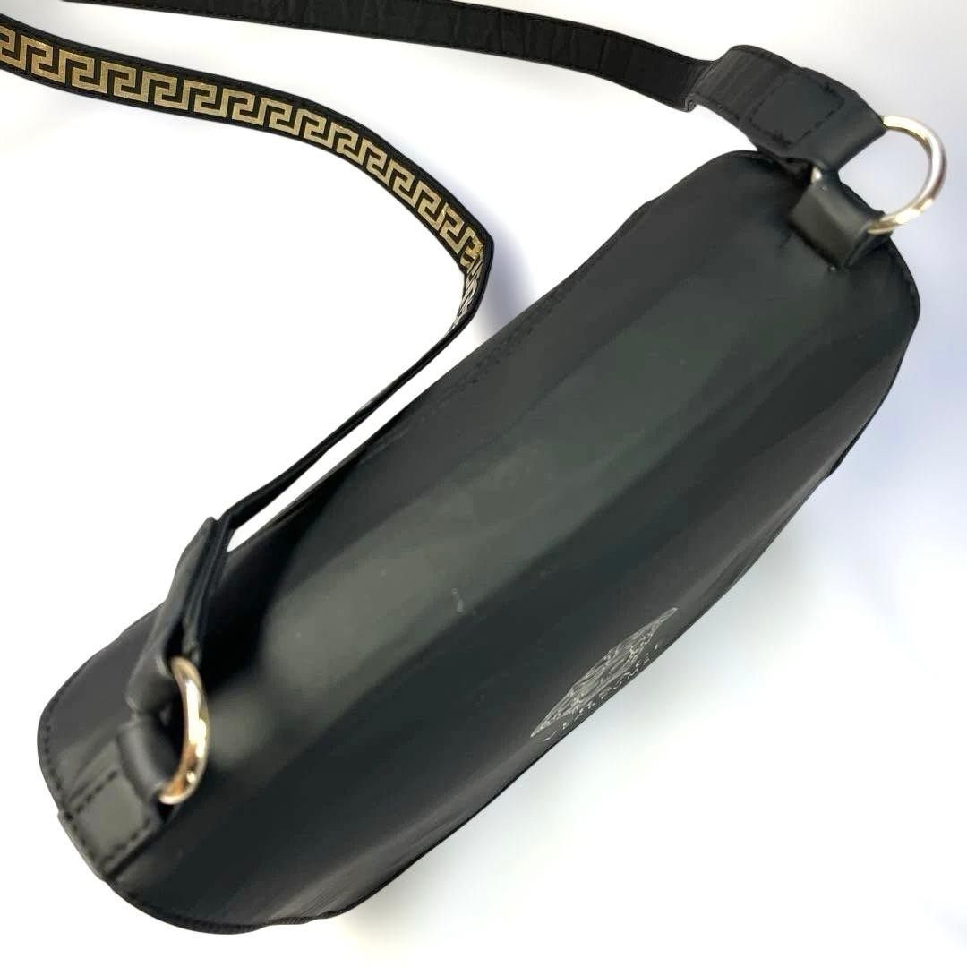 Versace Women's Black Logo Shoulder Bag, Stylish, Leather, Used thumbnail 7