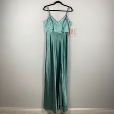 Birdy Grey Jay Strappy Tank Satin Dress Gown Bridesmaid Size Medium Sea Glass