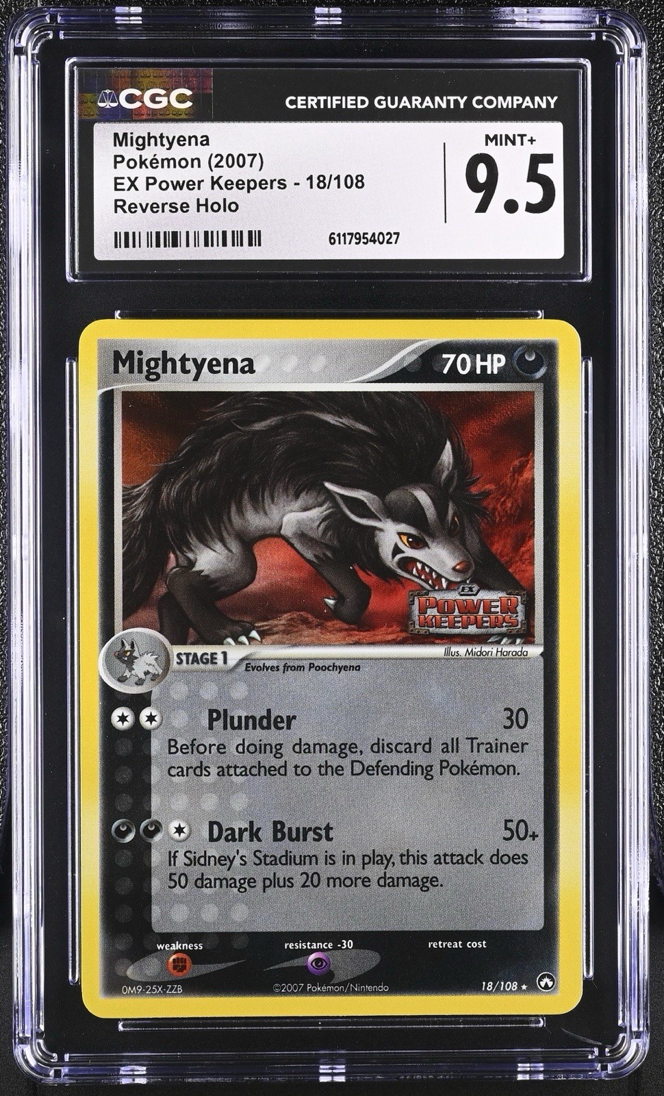 CGC 9.5 (10) Mightyena 18/108 Pokémon Power Keepers Reverse Holo Low Pop Vintage