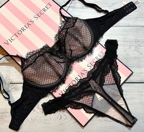 Victoria's Secret Dream Angels Unlined Balconette Bra Brazilian Set Black