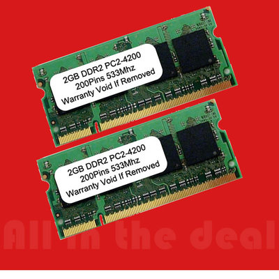 4GB KIT x 2GB PC2-4200 SODIMM DDR2 NON-ECC 533MHz