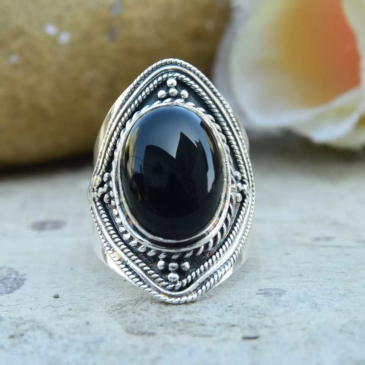 Nature Inspiration Marquise Cut Black Onyx Engagement Ring Branch Cluster  Ring 14K Solid Gold - Oveela Jewelry