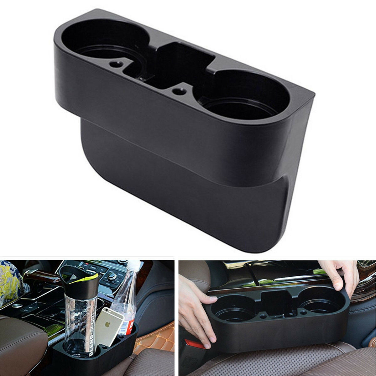 Black Console Side Pocket Organizer Car Seat Catcher w/ Cup Holder