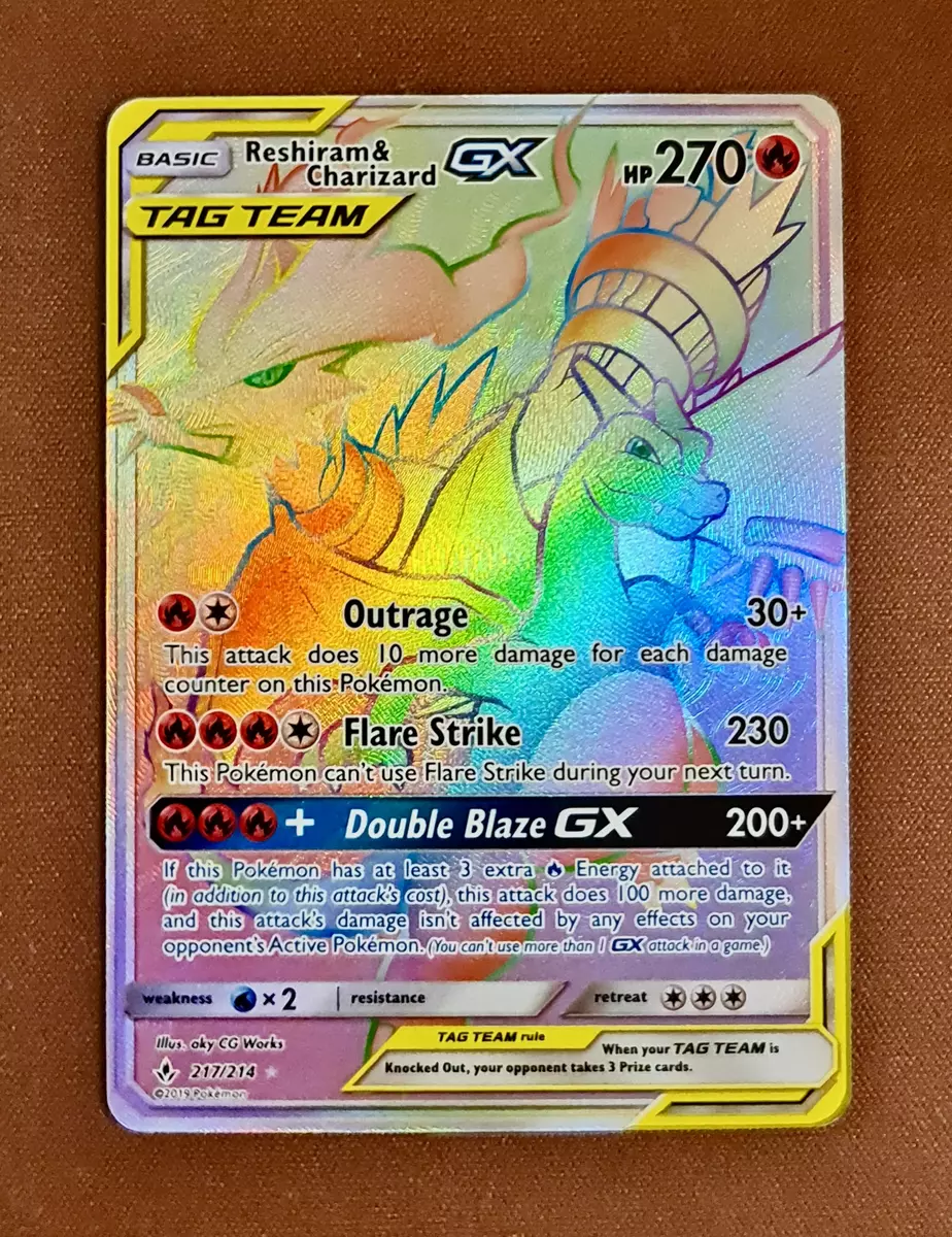 Reshiram & Charizard GX TAG TEAM - 217/214 - Rare Rainbow Card