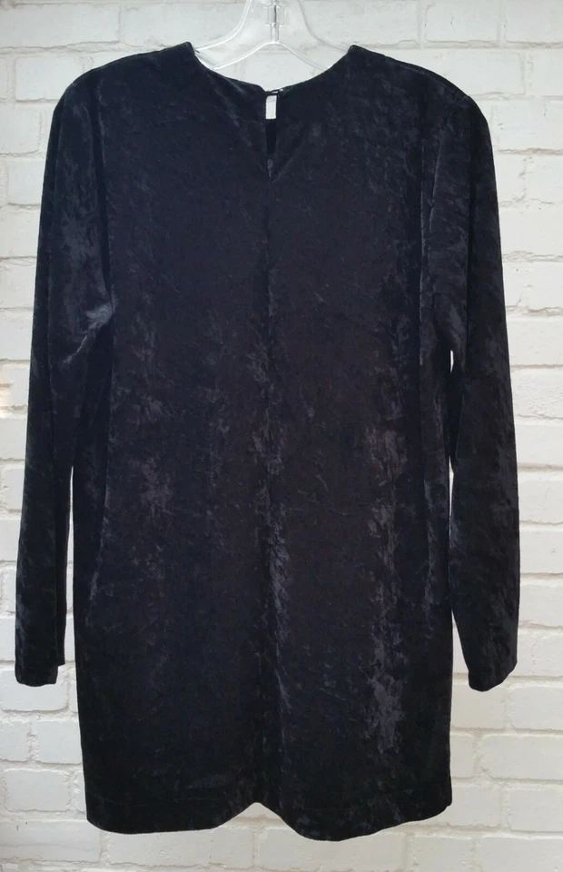 TUNIQUE LÉGÈRE LONGUE VELOURS NOIR MANCHES LONGUES POLYESTER T1 FENTES LATÉRALES - Photo 3/4