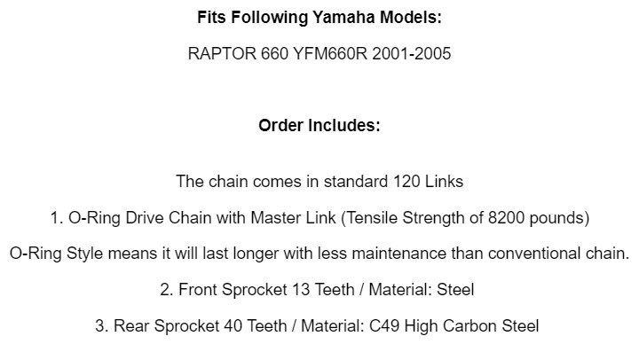 Drive Chain & Sprockets Kit For Yamaha Raptor 660 YFM660R (2001-2005) - 520-120 Chain, Golden Color
