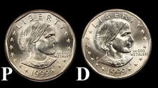 1999 P&D Susan B Anthony Dollar US Mint (2 Coins) "Brilliant Uncirculated" SBA