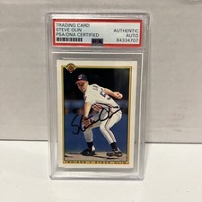 Steve Olin Indians Autographed Signed 1990 Topps Bowman Card #326 PSA Auth Slab